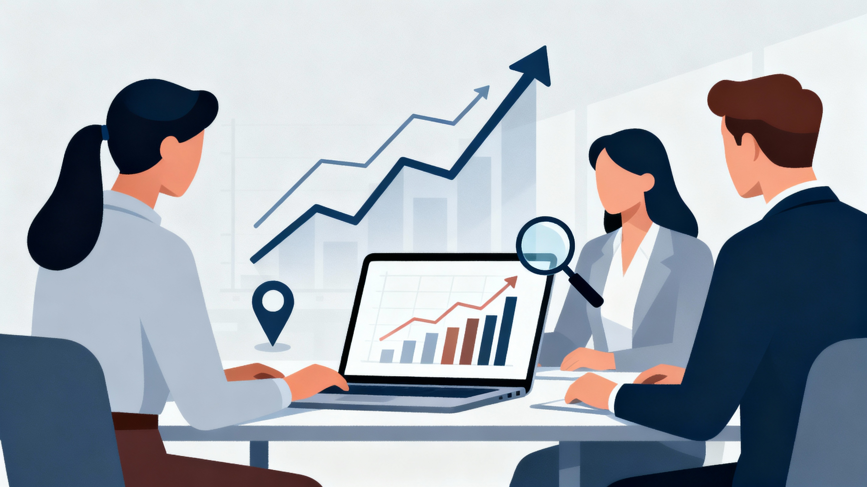 Business professionals analyzing digital marketing strategies for organic SEO growth